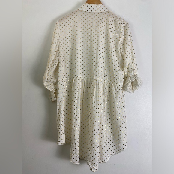 Luna Moon Women's large, gold poke-a-dot, empire waist, botton up blouse. - Picture 3 of 5